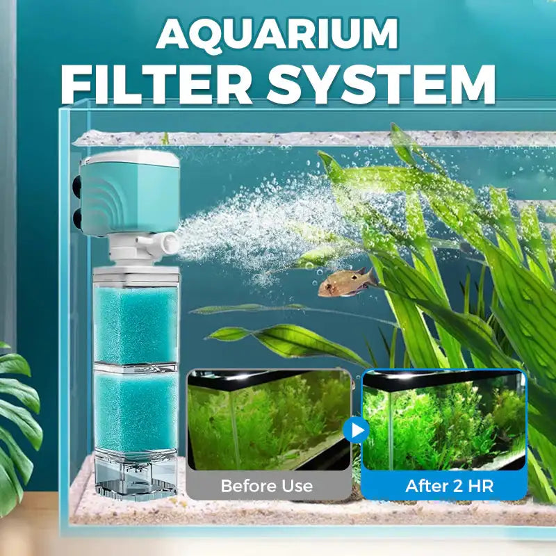 Automatic Aquarium Filter System 4W/220V Fish Tank Built-in Filter Oxygenated Water Circulation Anti Backflow Water Pump-US Plug