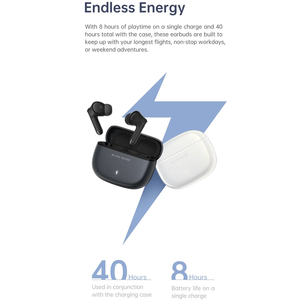 Black Shark T23 Wireless Earphones Bluetooth 5.4 TWS Earbuds 40h Playback ENC Call Smart Touch Control Hi-Fi Audio Powerful Bass