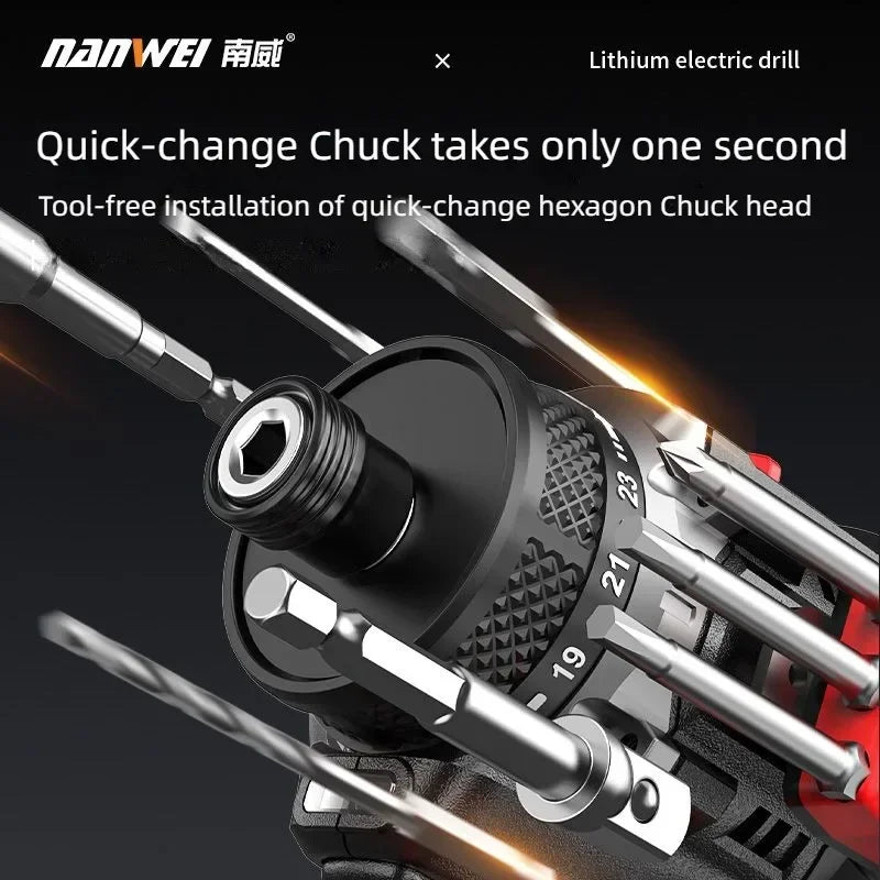 NANWEI 16.8V Brushless Electric Drill Cordless 55N.m Torque Li-ion Battery Screwdriver Power Tools for Home Improvement