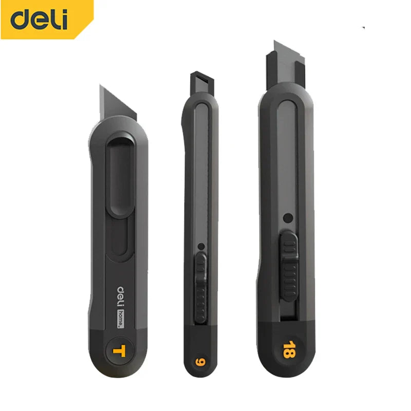 Deli Black Sk2 Blade 3 Styles High Quality Tool Push Button Self-Locking Paper Cutting Utility Knife Office Furniture Supplies