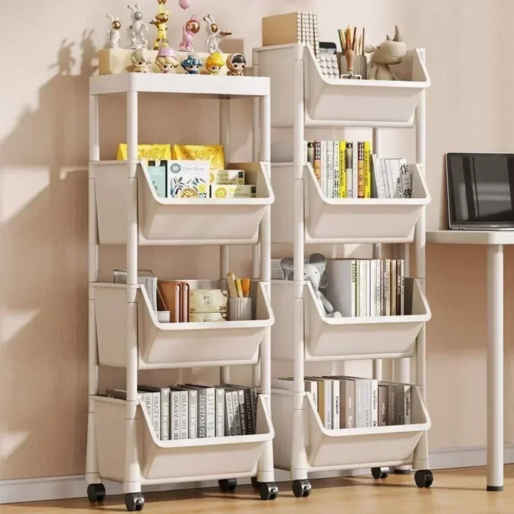 Mobile Storage Shelf] Mobile Plastic Storage Shelf Unit with Wheels - Practical Shelf for Living Room, Bedroom, Dormitory Amagi