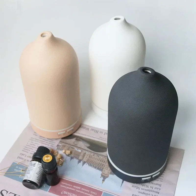 Ceramic Essential Oil Aromatherapy Diffuser Ultrasonic Air Humidifier with Timer Night Light Waterless Auto Off Cool Mist Maker
