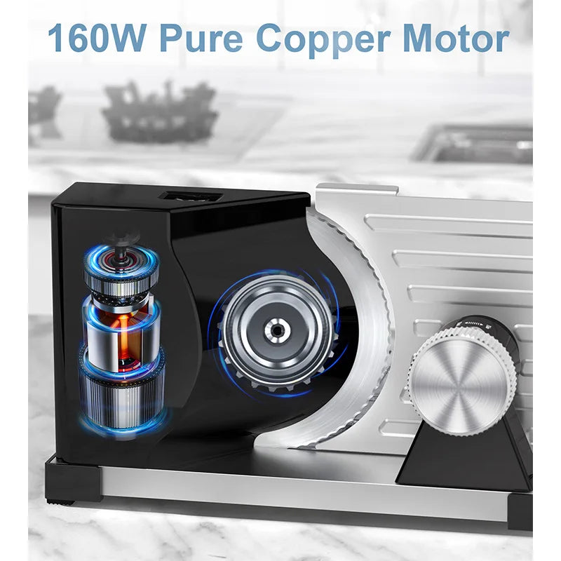 Commercial Meat Slicer 220V | Heavy-Duty Electric Food Slicer for Frozen Meat, Cheese, Bacon | Stainless Steel Blade, Quiet Moto