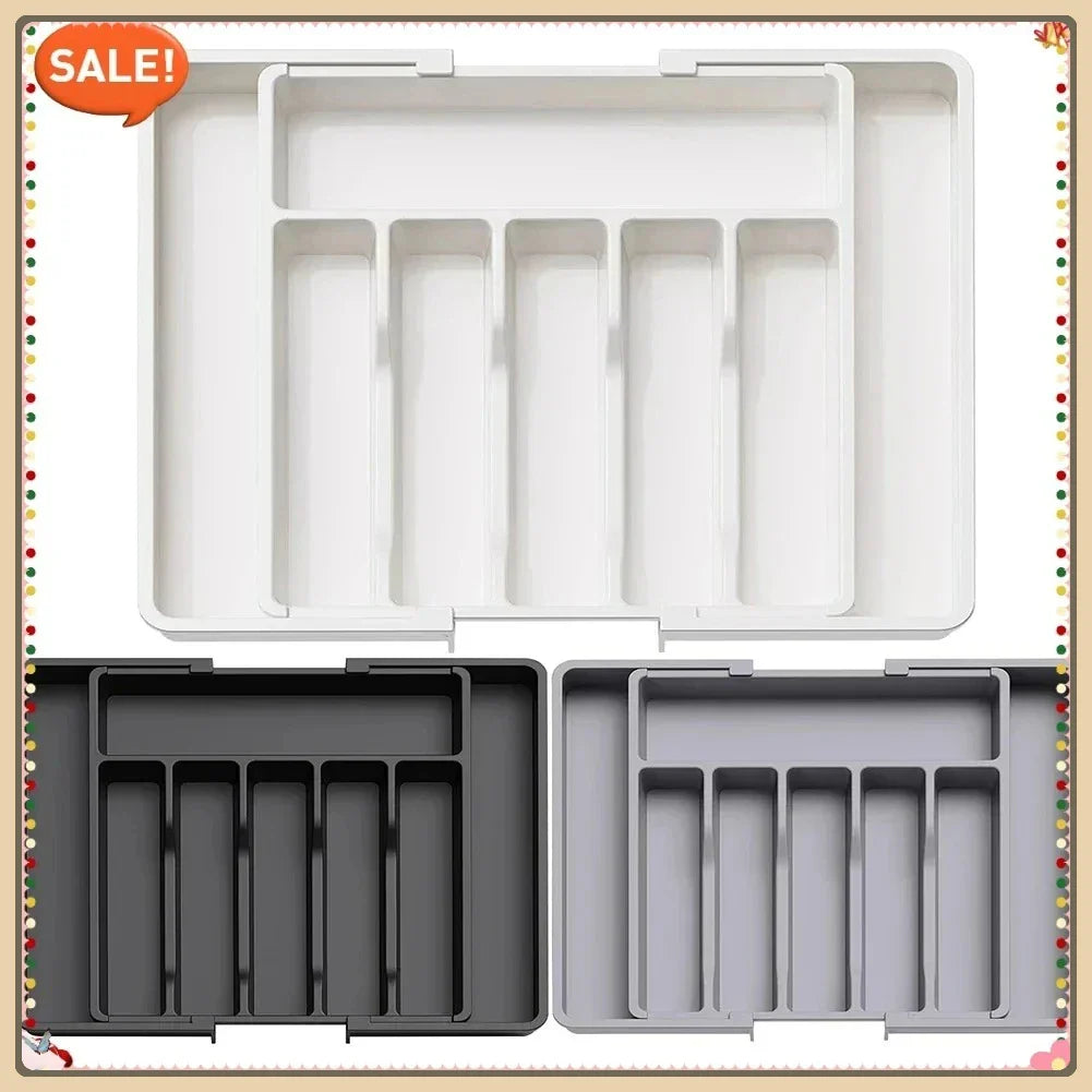New Adjustable Cutlery Organizer - Upgraded Plastic Storage Tray with Dividers, Ideal for Organizing Spoons and Knife Drawers.