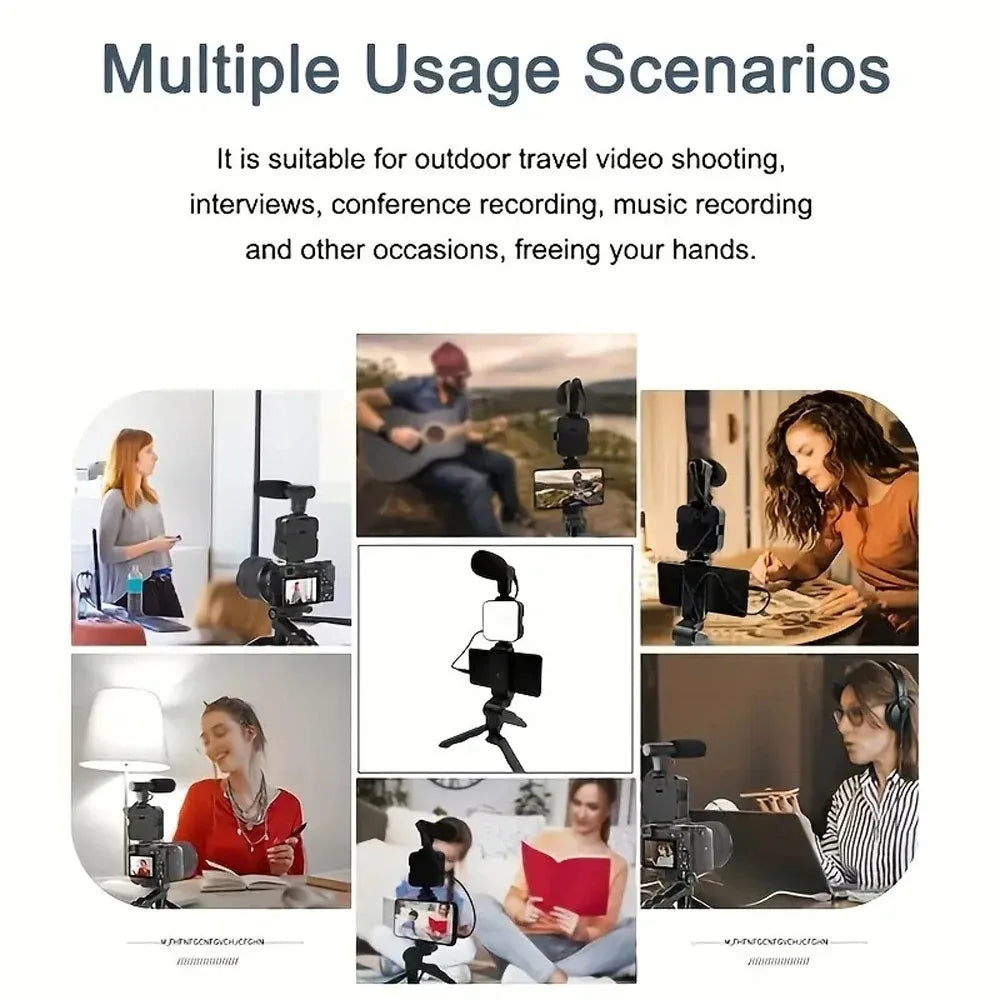 Smartphone Vlogging Kit With Tripod Phone Holder Mini Microphone LED Fill Light Starter For Live Stream Video YouTube
