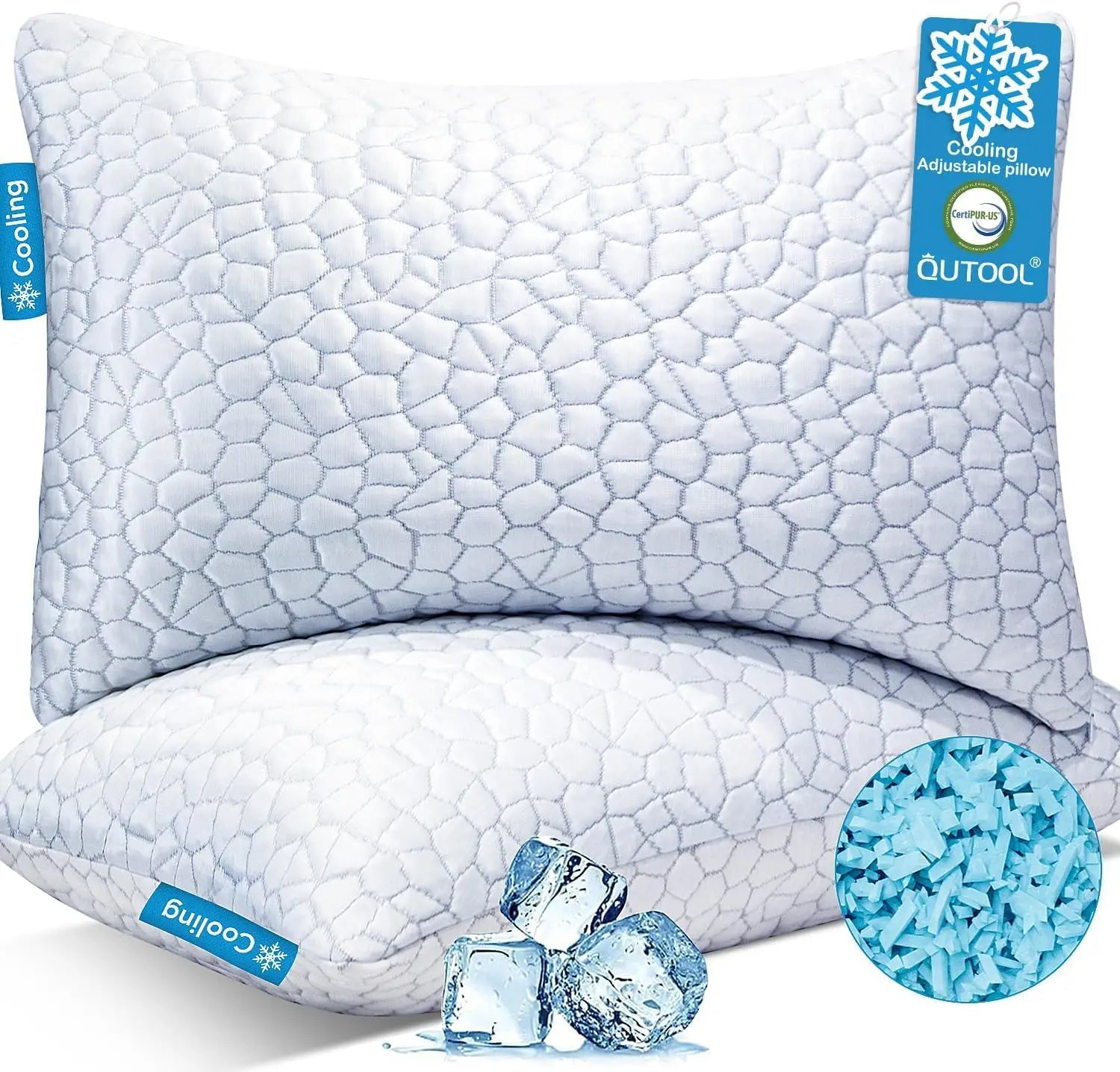 Cooling Memory Foam Pillow 2-Pack, Adjustable Firmness for Hot Sleepers, Queen Size with Breathable Cover