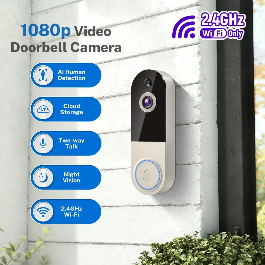 Rechargeable Wireless Doorbell Camera with 1080P, Night Vision, AI Detection & Cloud Storage