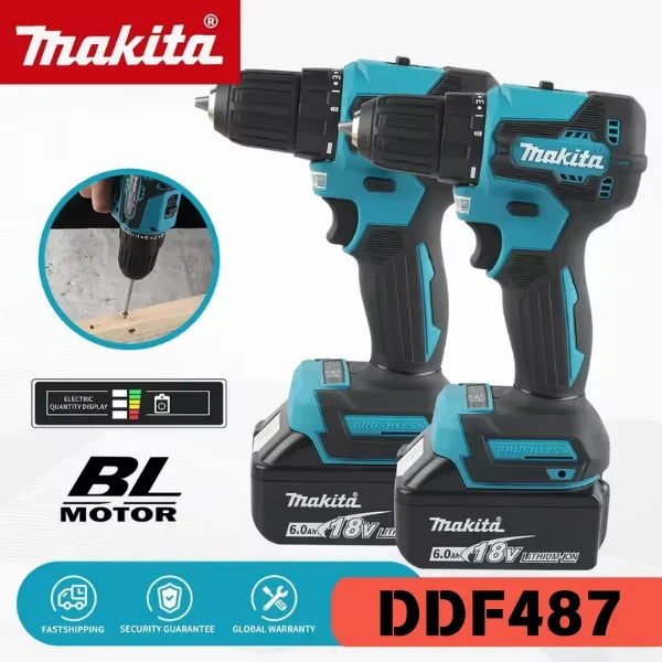 Makita Original DDF487 Cordless Driver Drill Brushless Electric Impact Screwdriver 18V Rechargeable Power Tool Makita Original