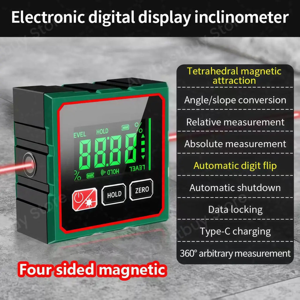4-Sided Magnetic Electronic Inclinometer Digital Display Tilt Angle Gauge Portable High-precision Measurement Laser Level Ruler