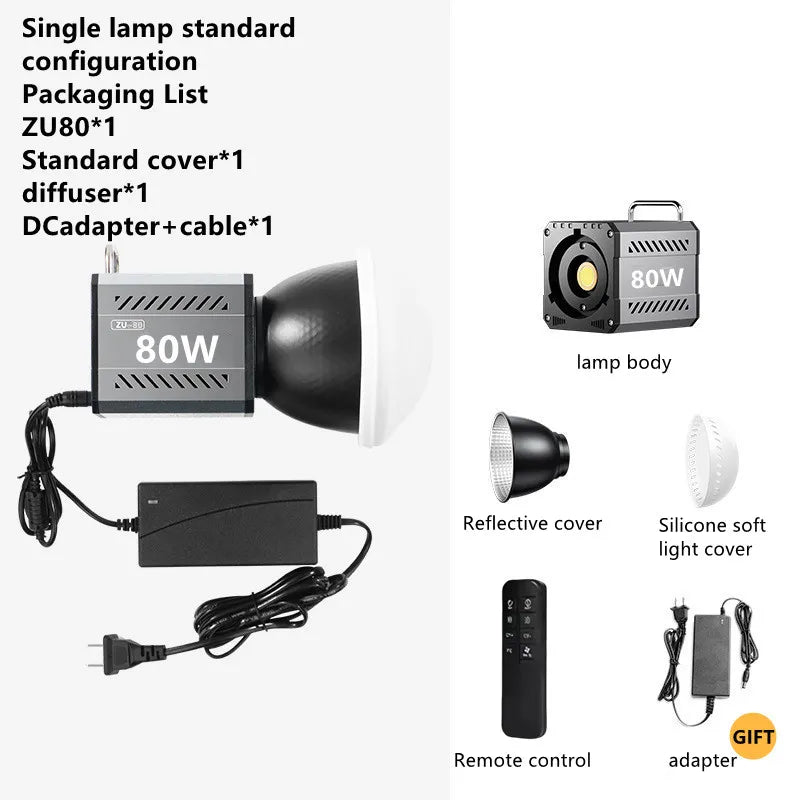 Roreta ZU80 Photo Studio Light COB Bi-Color 2500-8500K CRI≥95 TLCI≥97 With Diffuser LED Video Lights Fill Lighting