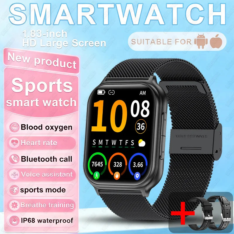 2026 New Fashion 1.83'' Smart Watch Men Women Bluetooth Call Heart Rate Monitor Voice Assistant Multiple Sports Modes Smartwatch