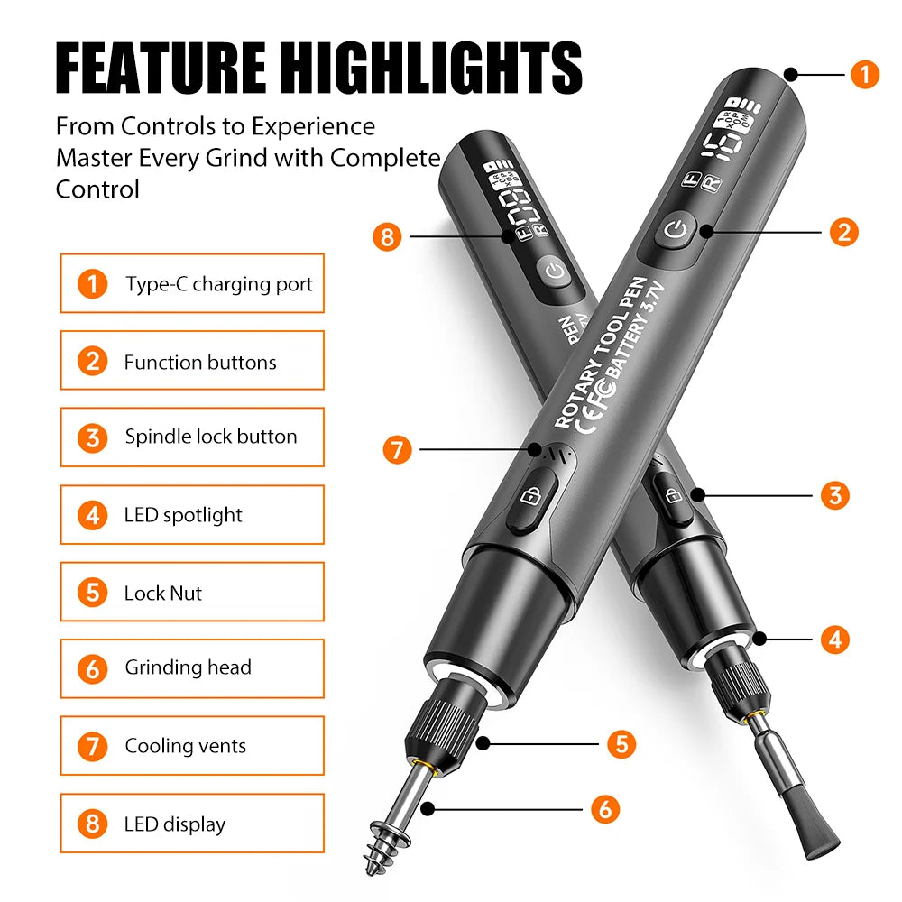 Electric Mini Grinder Engraving Pen 6000-16000r Wireless Grinder 6-speed Adjustable Cordless Micro Rotary Tools Drill