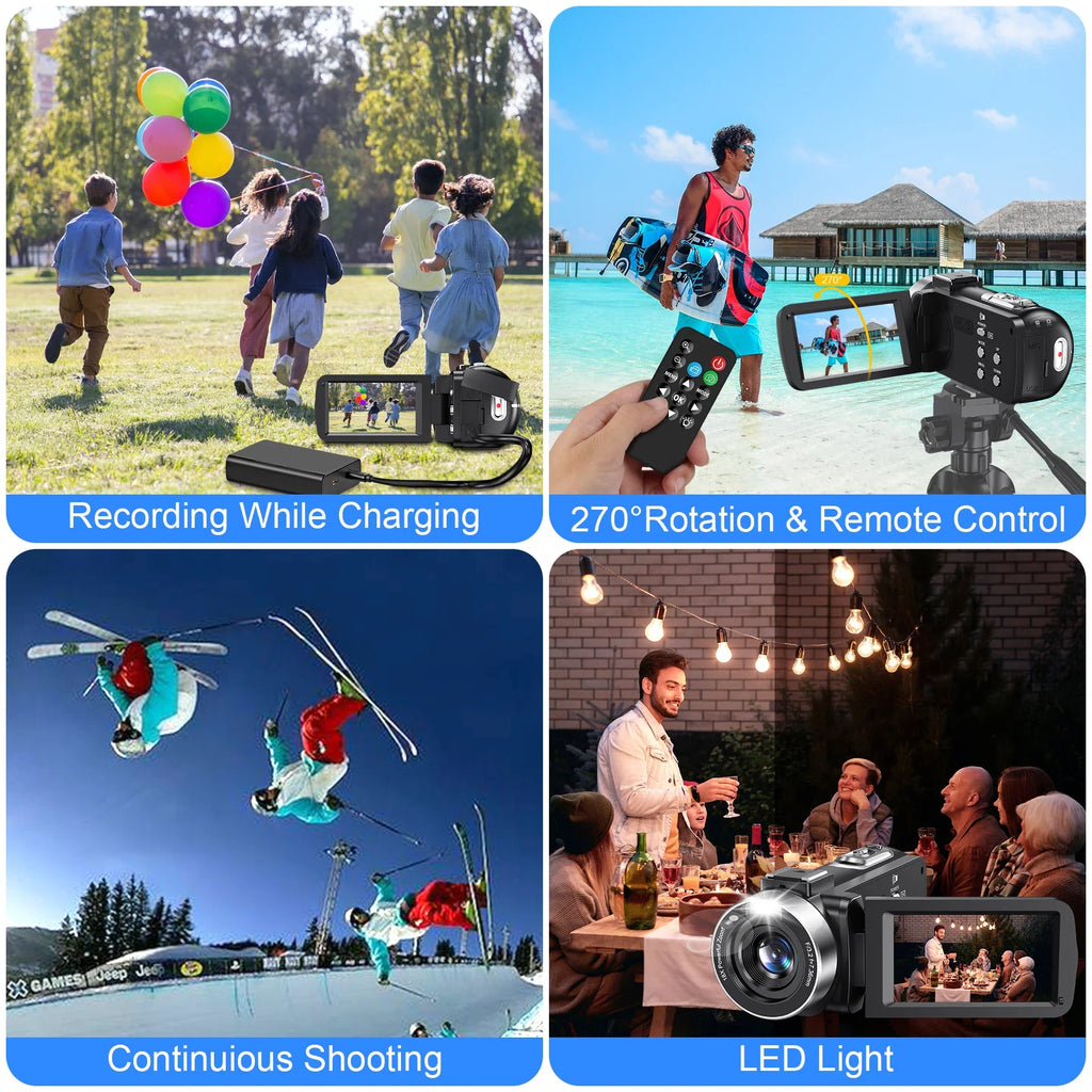 18X 42MP Digital Video Camera 3" Flip Screen 4K UHD Camcorder Wifi Webcam For Youtube Livestreaming Wide Angle Lens Vlog Camera