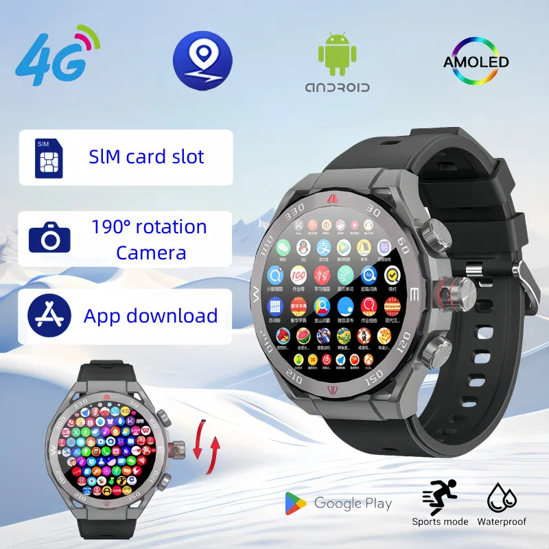 VP900 Smart Watch 4G SIM Card GPS Navigation Waterproof Fitness Camera Video Call 32GB 256GB Large Capacity for Men Women