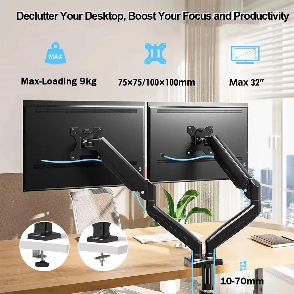 Single/Dual Monitor Mount Up To 32 inch Screens, Up To 22 Pounds Per Arm, Adjustable Dual Monitor Stand Suitable For Home Office