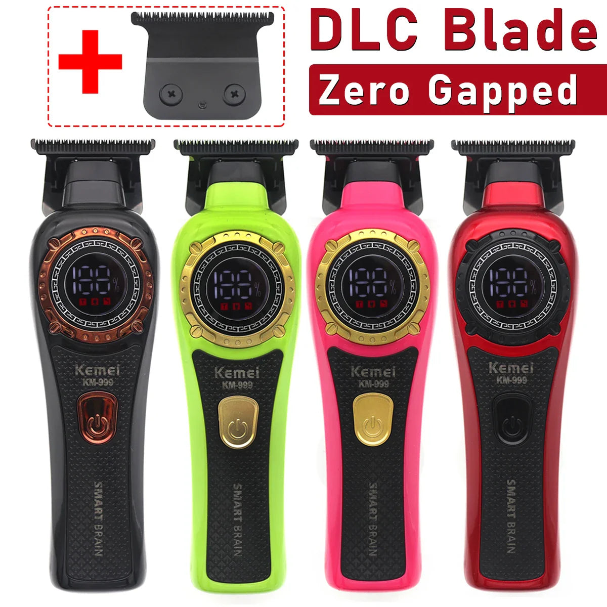 Kemei DLC T-Blade Zero Gapped LED Display Cordless USB Professional Hair Clipper Finishing Machine KM-999 Hair Trimmer for Men