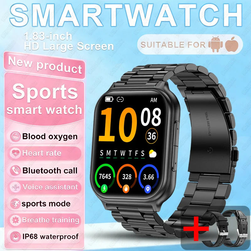 2026 New Fashion 1.83'' Smart Watch Men Women Bluetooth Call Heart Rate Monitor Voice Assistant Multiple Sports Modes Smartwatch