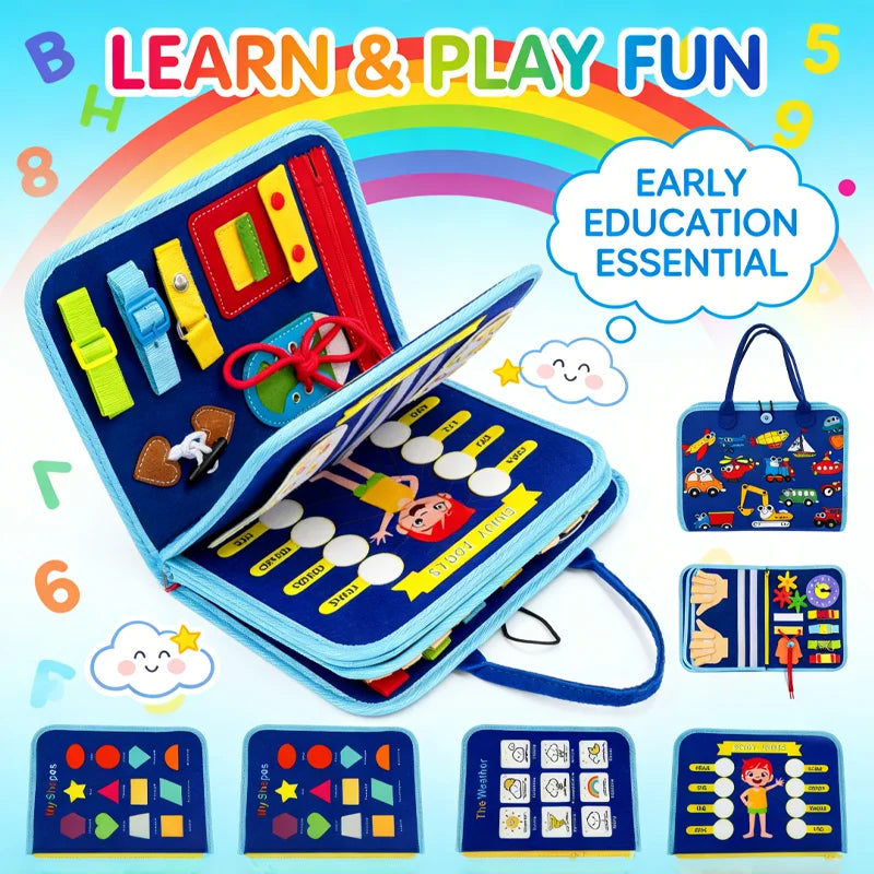 Montessori Busy Board Sensory Toys Educational Travel Activities for Preschool Kids Fine Motor Skills Learning Gift for Toddlers