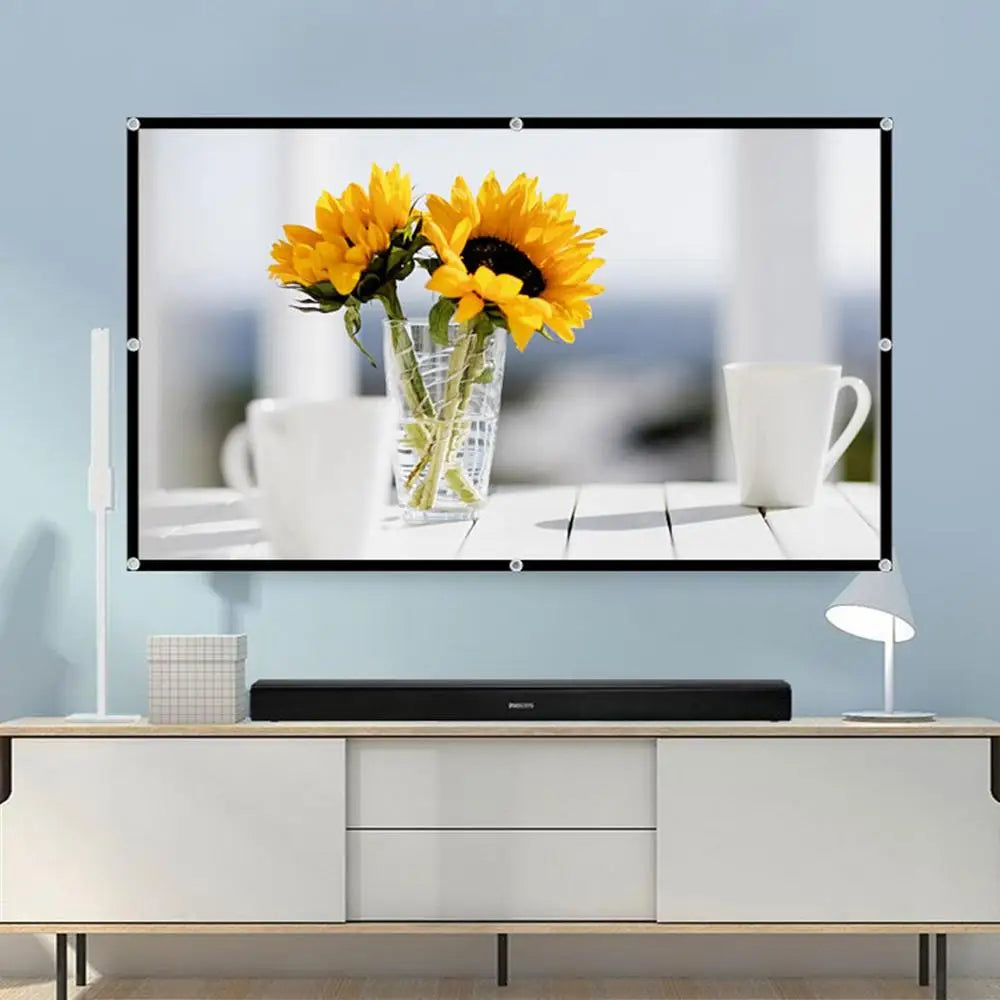 Home office business projector, portable movie screen, 60-133 inches, metal anti light screen hook for daytime viewing
