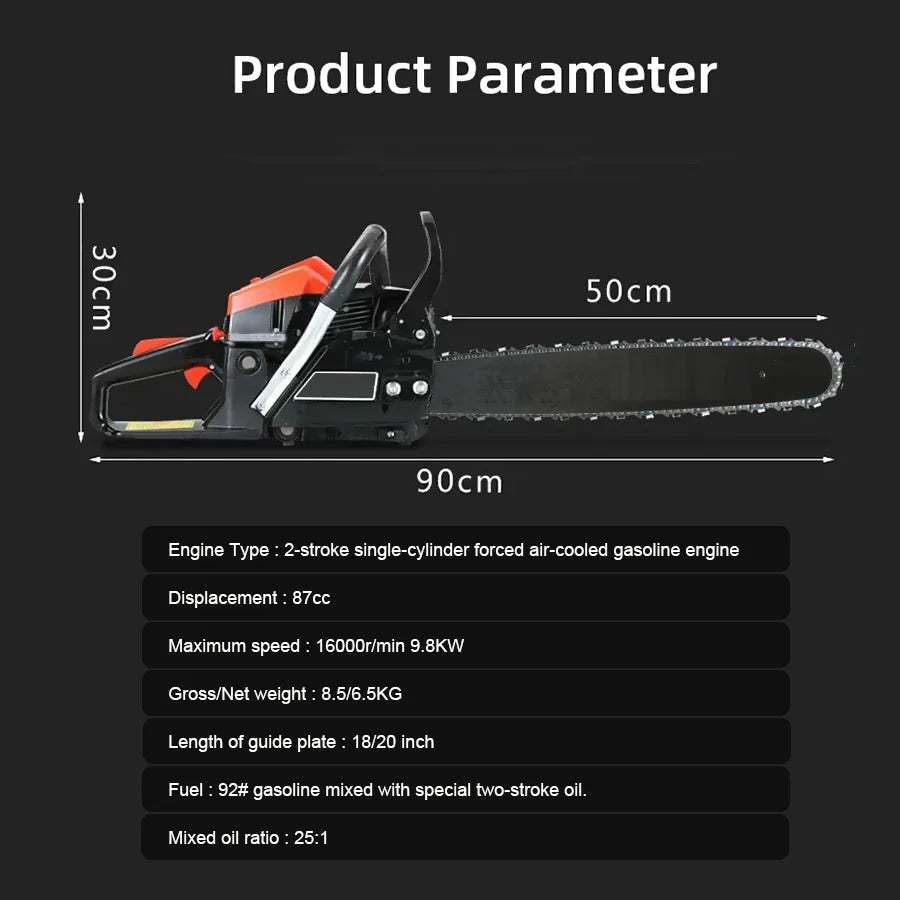 High Power 9800W Chainsaw 70cm Cutting Bar 2-Stroke Petrol Chain Saw Portable Handheld Tree Trimming Machine Wood Cutter