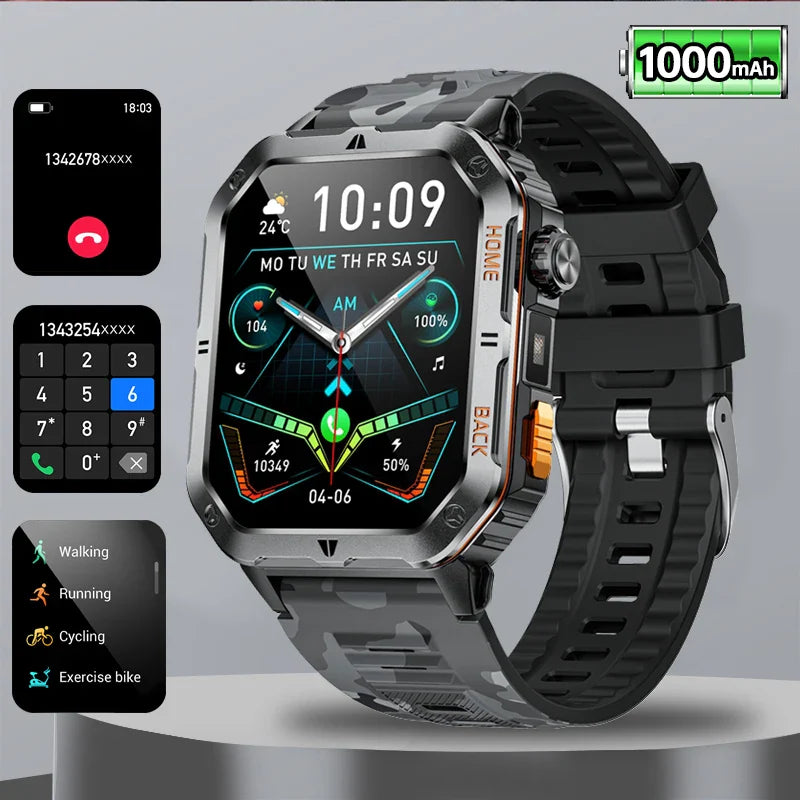 2025 New Smart Watch Men 1000mAh Ultra Large Battery 3ATM Professional Waterproof 2.01" HD Display Outdoor GPS Sports Smartwatch