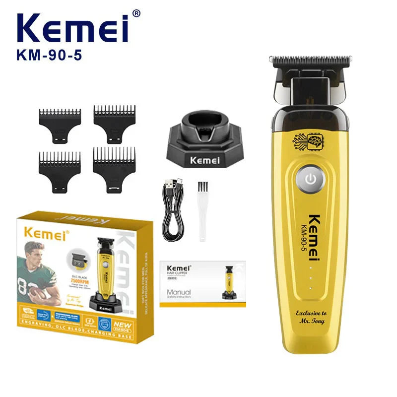 Kemei 90-5 Electric Hair Beard Trimmer 7500 RPM Zero Gap Clipper for Men DLC Blade Cordless Barber Finish Hair Cutting Machine