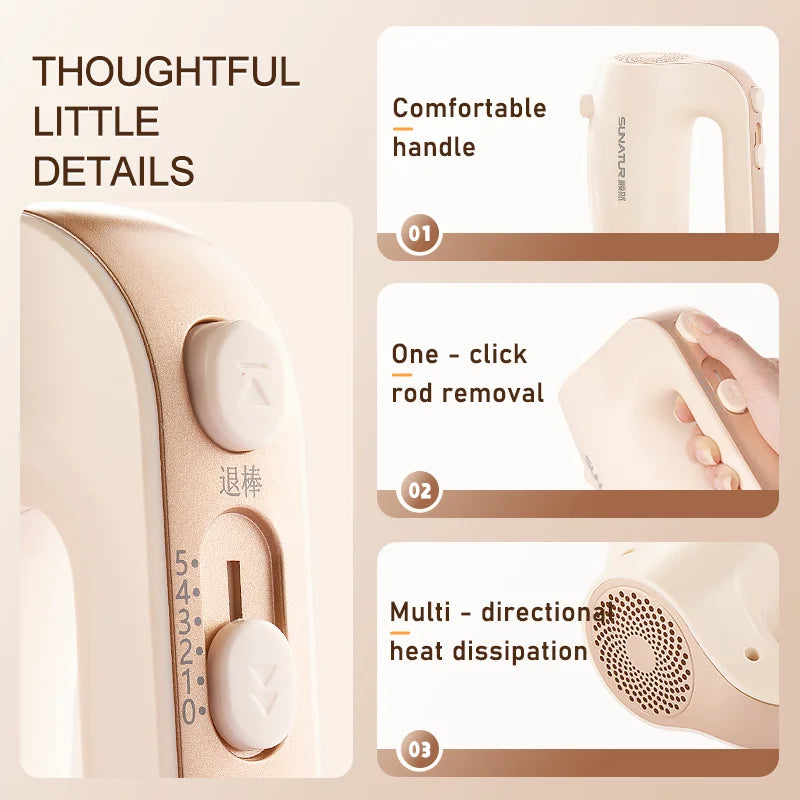 SUNATUR 3 in 1 Electric Handheld Blender 300W Egg Beater Cream Whipper Portable Mixer with Storage Base Kitchen Appliance
