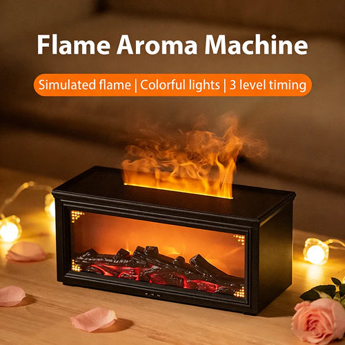 1PC Simulated Flame Fireplace Aroma Diffuser with Colorful Night Lights, 3-level Timer, USB Powered Air Humidifier