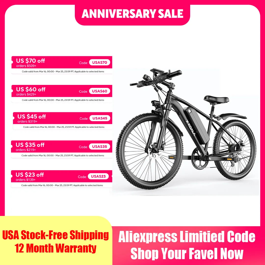 26'' Electric Bike for Adults 1000W Peak Motor 40 Miles 25MPH Commuter EBike 7 Speed Waterproof Pedal Assit Electric Mountain