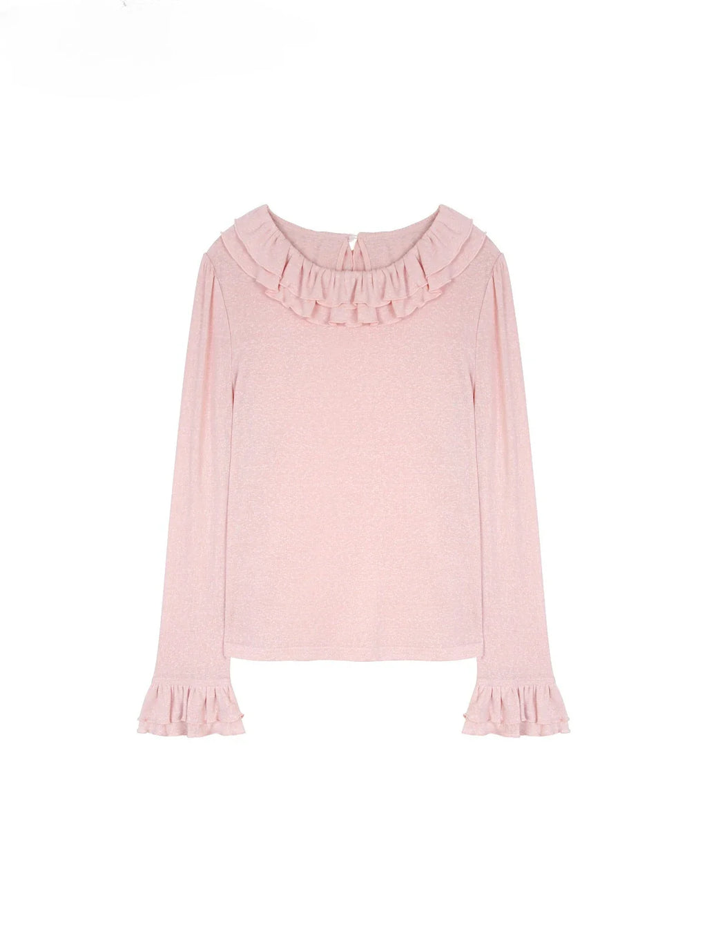 Solid Color Long Sleeve Sweet Double Layer Ruffles Crew Neck Knitted Sweater