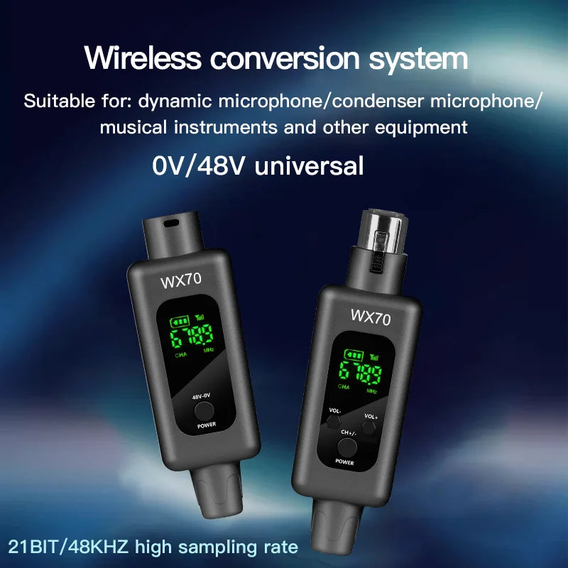 Professional UHF Wireless Microphone Converter Wireless System XLR Transmitter and Receiver Support 0V 48V Mics