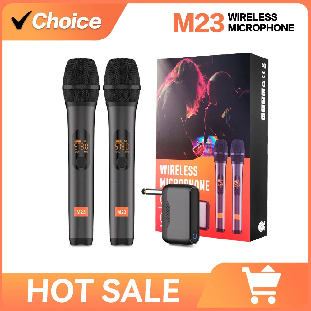 Wireless Microphone M23 UHF 2 Channel Karaoke System With Rechargeable Receiver Cordless Handheld Mic For Church Party Speaker