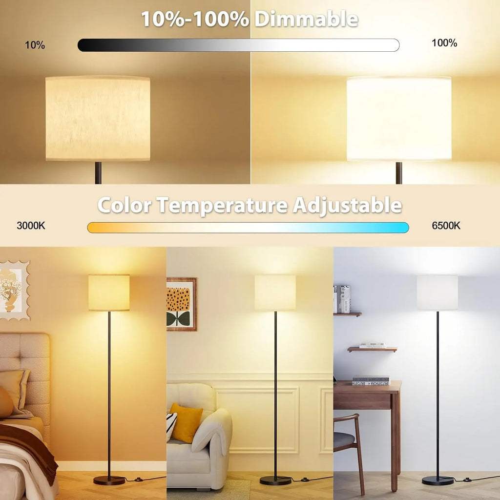 Dimmable Floor Lamp with Remote, Adjustable Color Temperature, Linen Shade for Living Room Office Bedroom