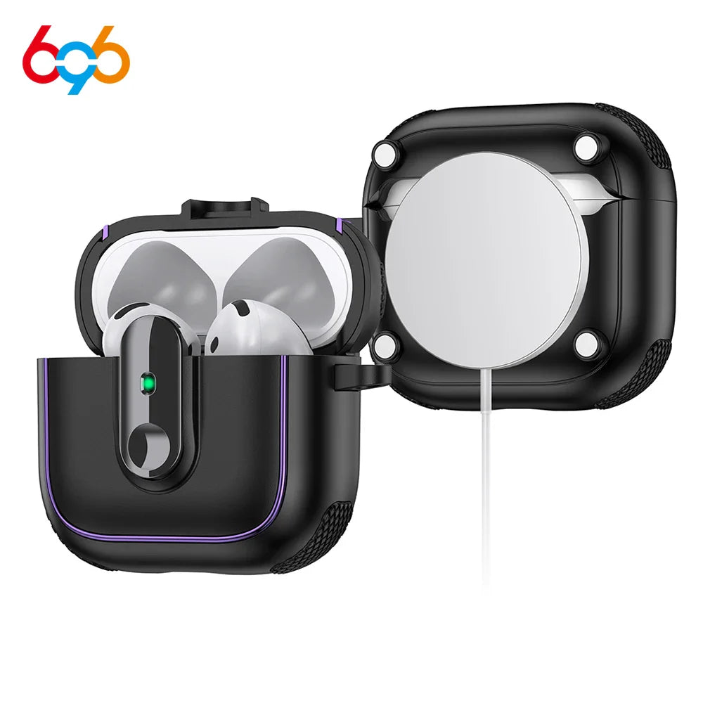 2025 Armor Lock Earphone Cover For AirPods 4 Pro2 3 2 1 Case TPU PC Shockproof Headphone Box For AirPods Pro 2 2nd 4th Cases