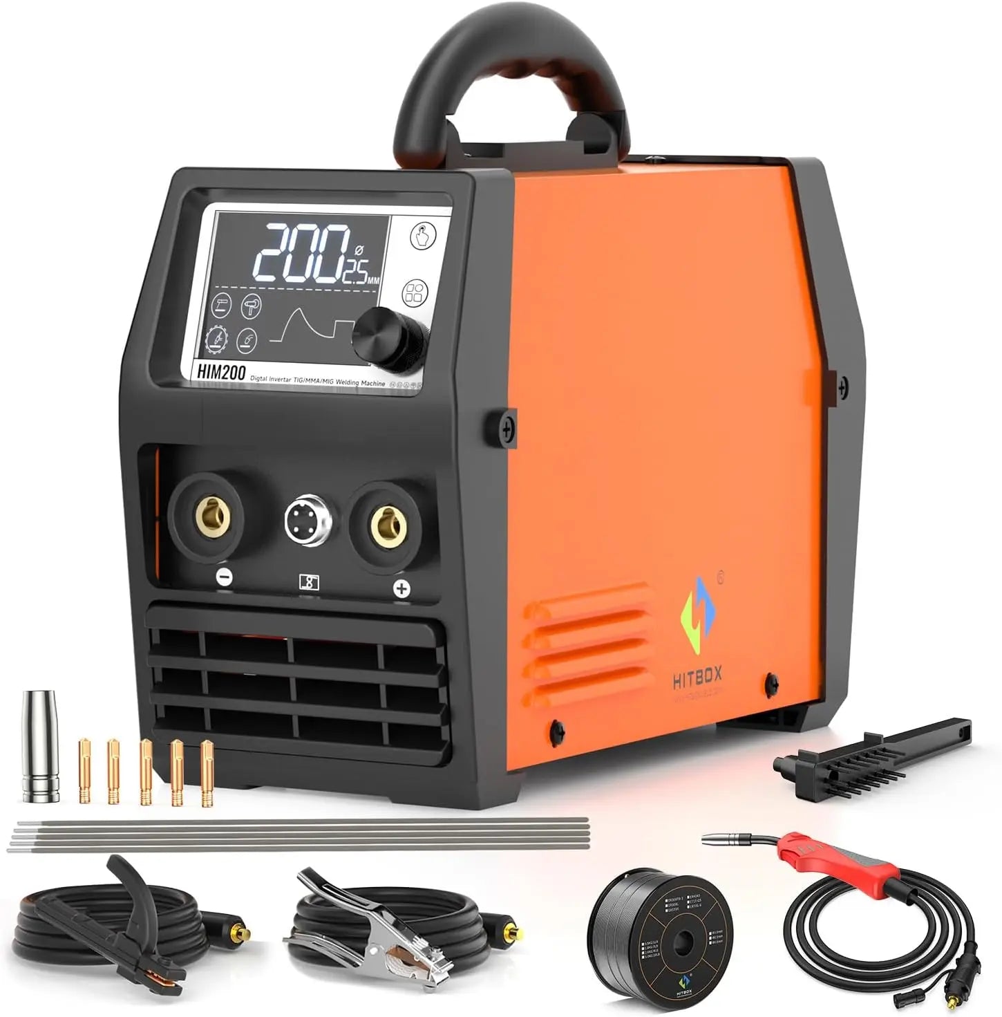 140A 4-in-1 Gasless MIG Welder with LCD Display, Dual Voltage IGBT Inverter for Flux Core/Stick/TIG/Spool Gun