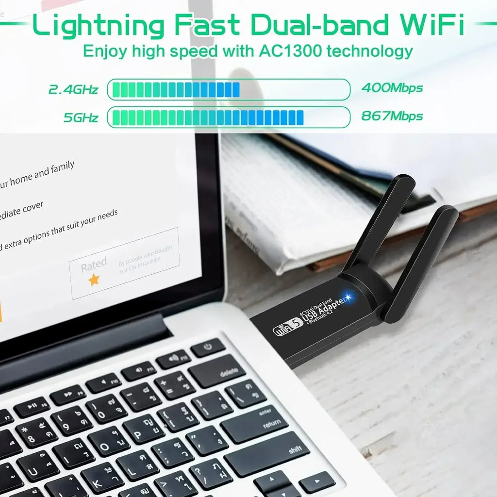 USB 3.0 WiFi Adapter 1300Mbps For Bluetooth 4.2 Dual Band 2.4G/5GHz USB Network Card Wireless Receiver For Desktop Laptop