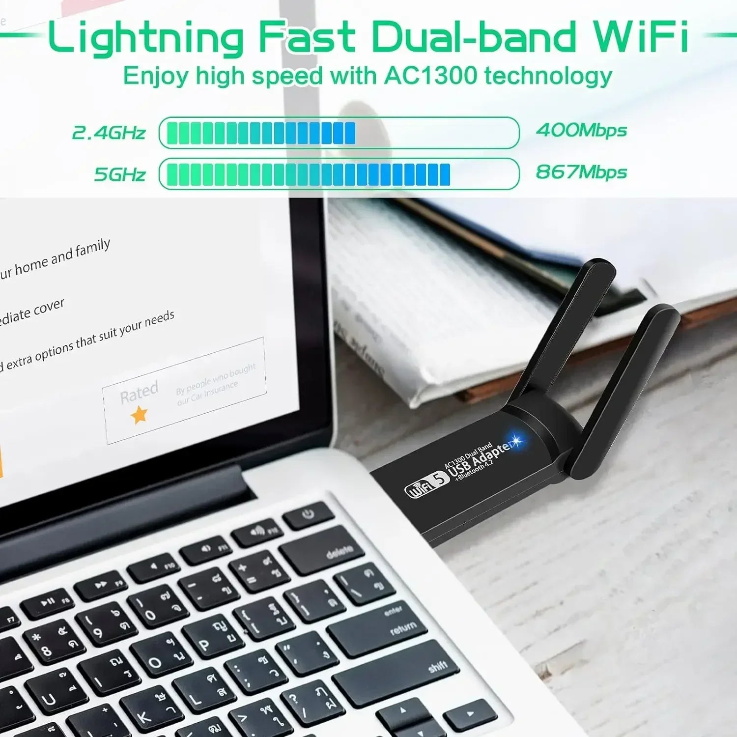 USB 3.0 WiFi Adapter 1300Mbps For Bluetooth 4.2 Dual Band 2.4G/5GHz USB Network Card Wireless Receiver For Desktop Laptop