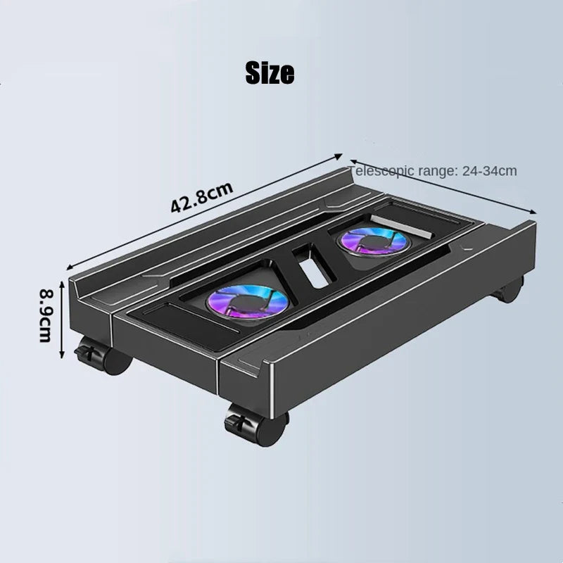 Mobile PC Tower Stand Adjustable Computer CPU Holder Telescopic Desktop Stand CPU Cart with RGB Cooling Fan Heat Dissipation
