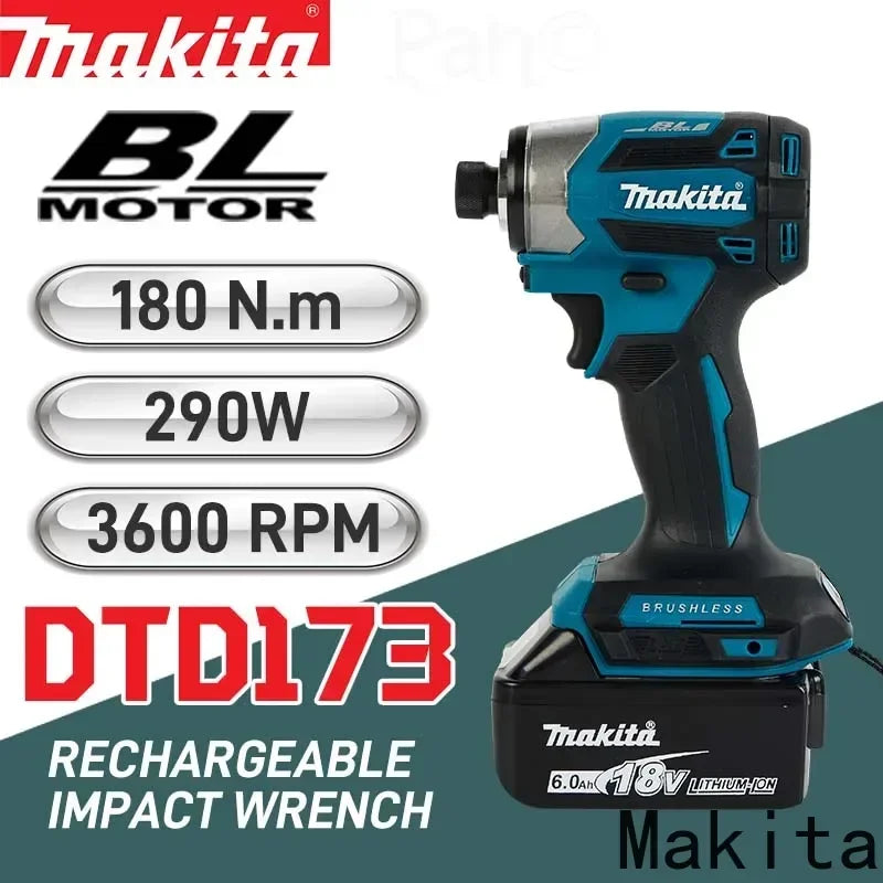 Makita 18V LXT Cordless Impact Driver DTD173 Brushless Electric Drill Screwdriver Wood/Bolt T1/T2-Mode Twin LED Light 180 N·m