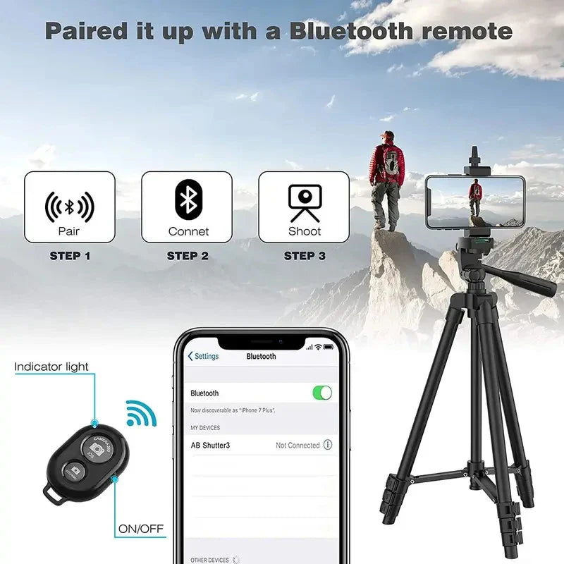 Bluetooth Remote Control Phone Tripod Stand Portable Lightweight Camera Tripod for Stable Video Photography and Mobile Holder