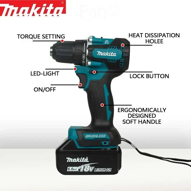 Makita Original DDF487 Cordless Driver Drill Brushless Electric Impact Screwdriver 18V Rechargeable Power Tool