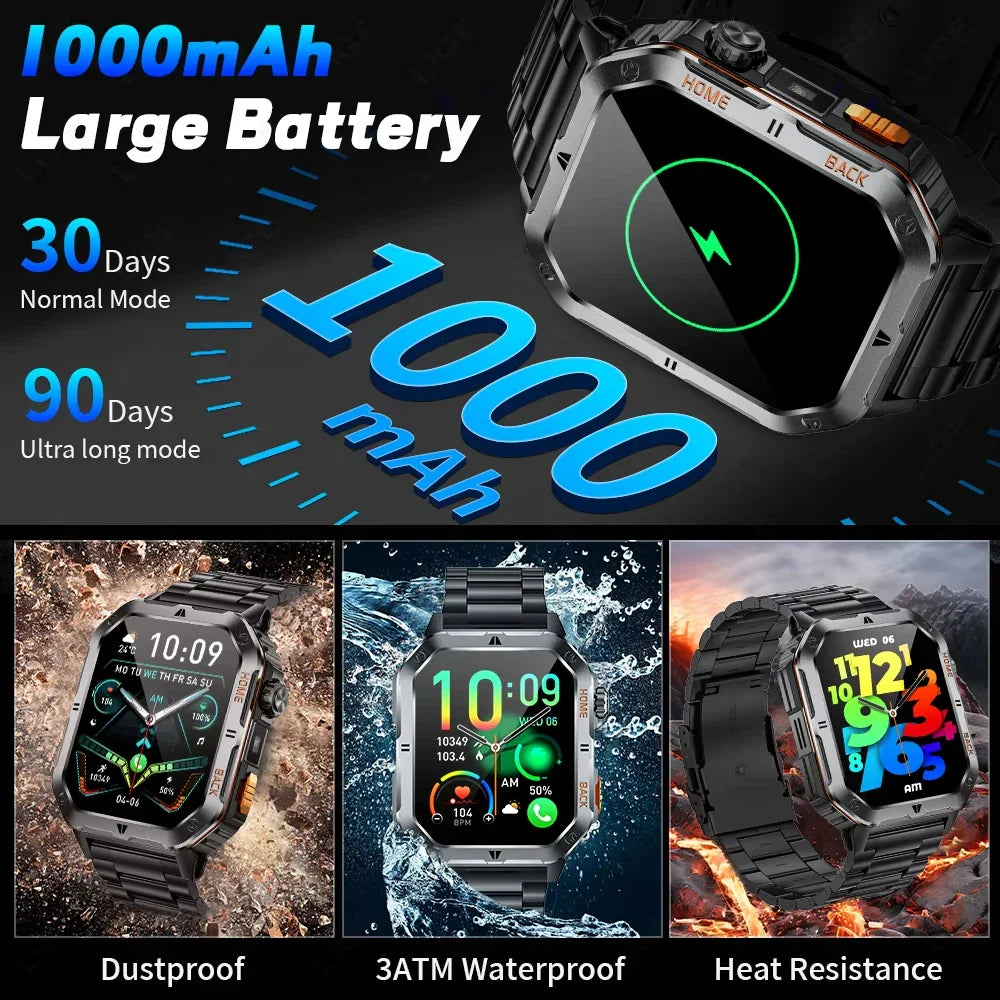 2026 Military Outdoor 1000 mAh Battery Smart Watch Men GPS Sports Heart Rate IP68 Waterproof BT Call Smartwatch For Man Gift Hot