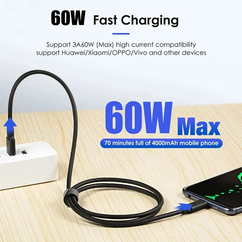 USB 3.2 10Gbps Type C Cable USB A to Type-C 3.2 Gen2 Cable Data Transfer USB C SSD Hard Disk Cable 3A 60W QC 3.0 Fast Charging