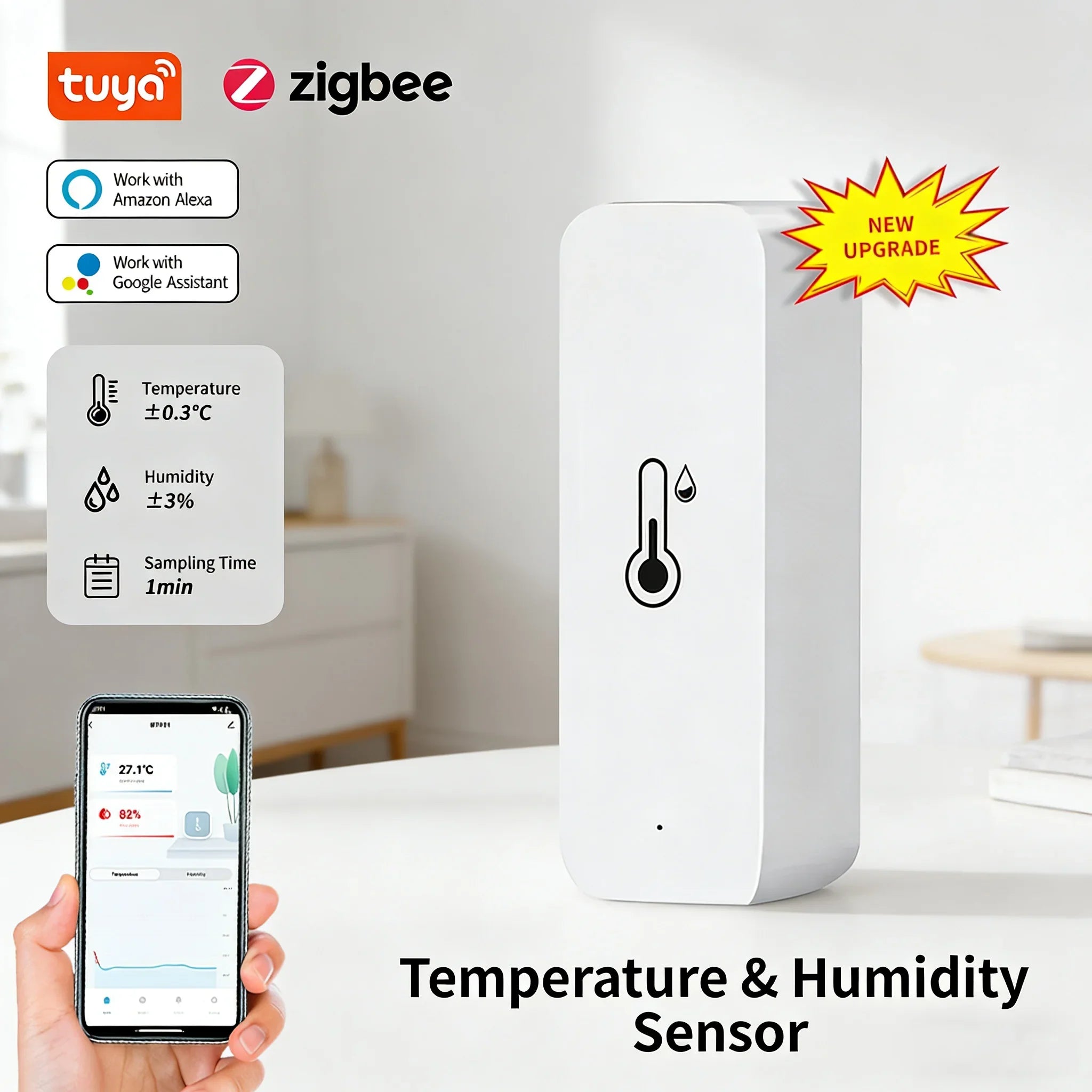 Tuya Zigbee Smart Temperature Humidity Sensor Indoor Hygrometer Thermometer Home Automation Real-time Data Works With Alexa
