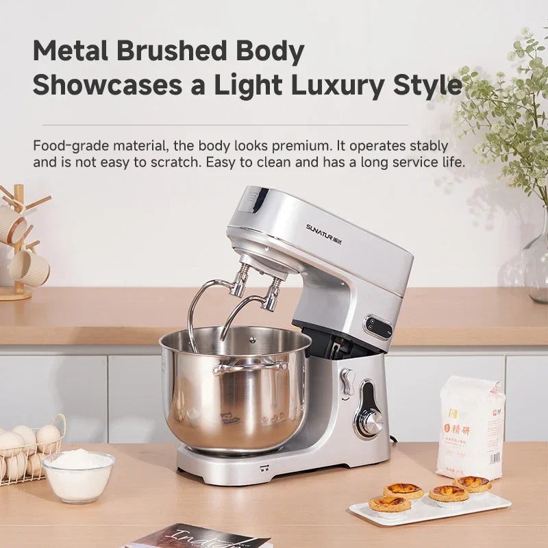 SUNATUR MK-2710DG 10L Stand Mixer, 1000W DC Low-Noise Dough Mixer with Dual 304 Stainless Steel Hooks, 6-Speed Electric Food Mix