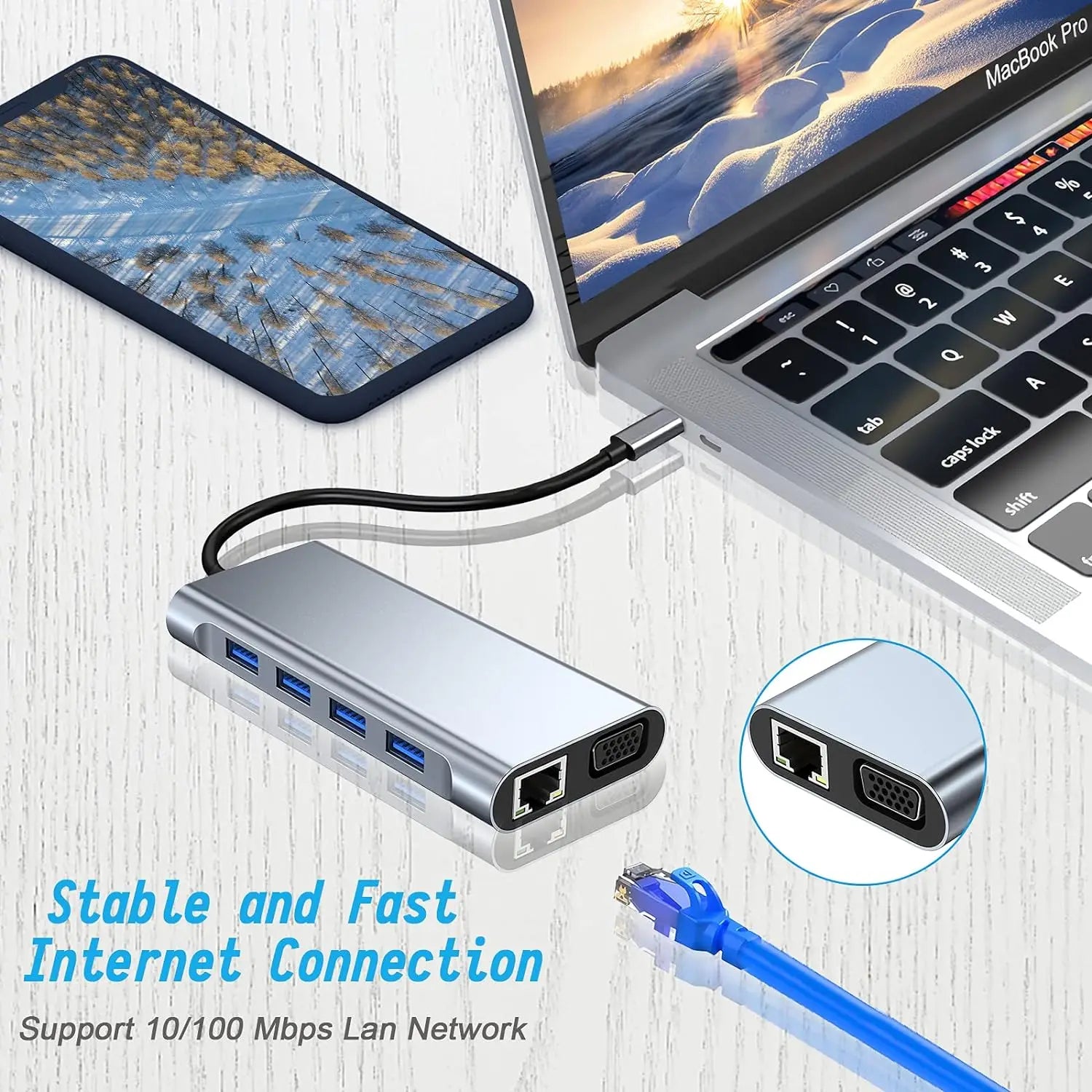 USB C HUB, USB C Adapter 11 in 1 Dongle with 4K HDMI/VGA/Type C PD/RJ45/ SD/TF Card Reader For MacBook Pro/Air M1 iPad