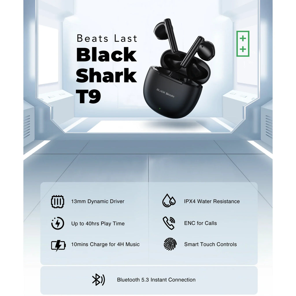 Black Shark Lucifer T9 Wireless Earphones, TWS Bluetooth 5.3 Gaming Earbuds, 40h Playback 13mm Dynamic Driver IPX4 Waterproof