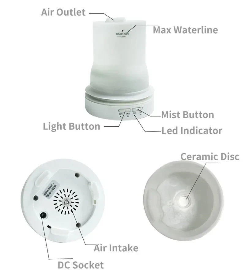 Ceramic Essential Oil Aromatherapy Diffuser Ultrasonic Air Humidifier with Timer Night Light Waterless Auto Off Cool Mist Maker