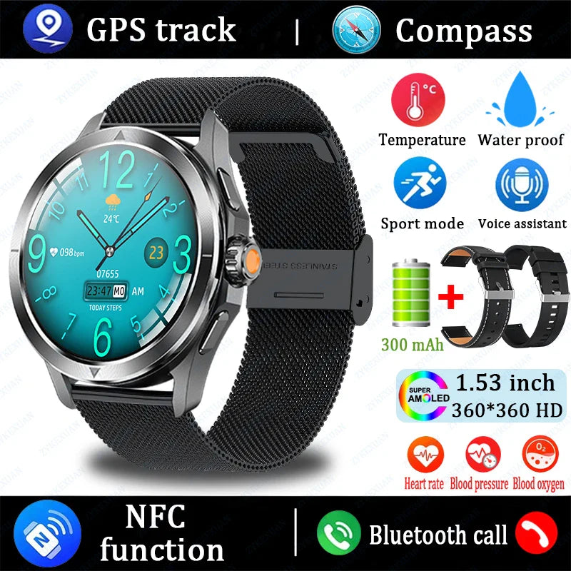 2025 New S4 Ultra Smart Watch Men Blood Oxygen Heart rate Compass Waterproof NFC GPS Tracking Bluetooth Call Sport Smartwatch