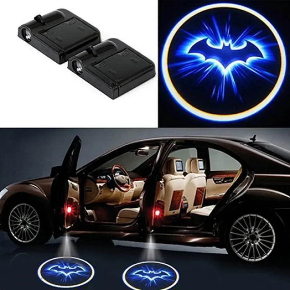 2PCS For Bat Logo Wireless Universal Led Emblem Car Door Light Luces Projector Courtesy Ghost Shadow Lamp Accessories Decoration
